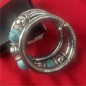 Vintage Tibetan Silver Alloy Round Rimous Turquoise Adjustable Bracelet Bangle